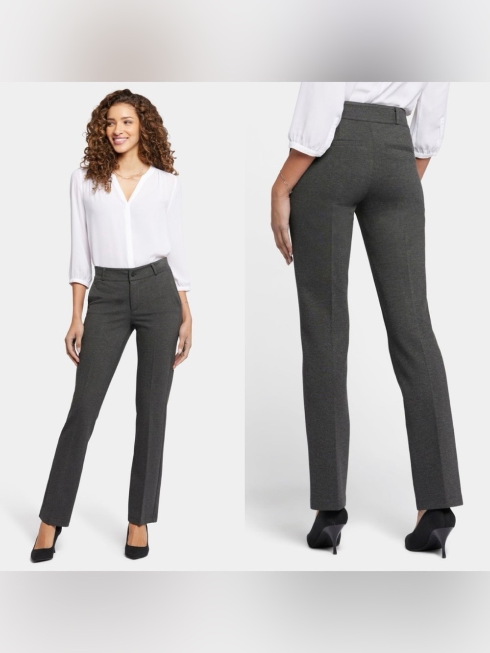 NYDJ NEW Sculpt Her Ponte Knit Pants 18 Charcoal Gray Shaping‎ straight Trousers